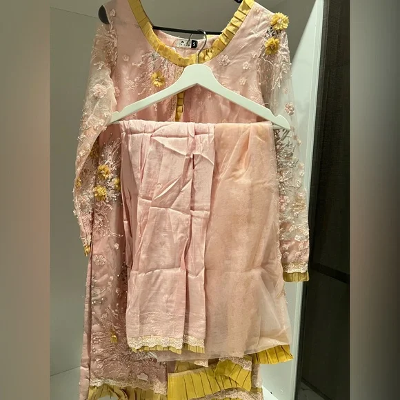 Pink and Yellow Embroidered Pakistani/Indian Dress Set - Picture 5 of 6